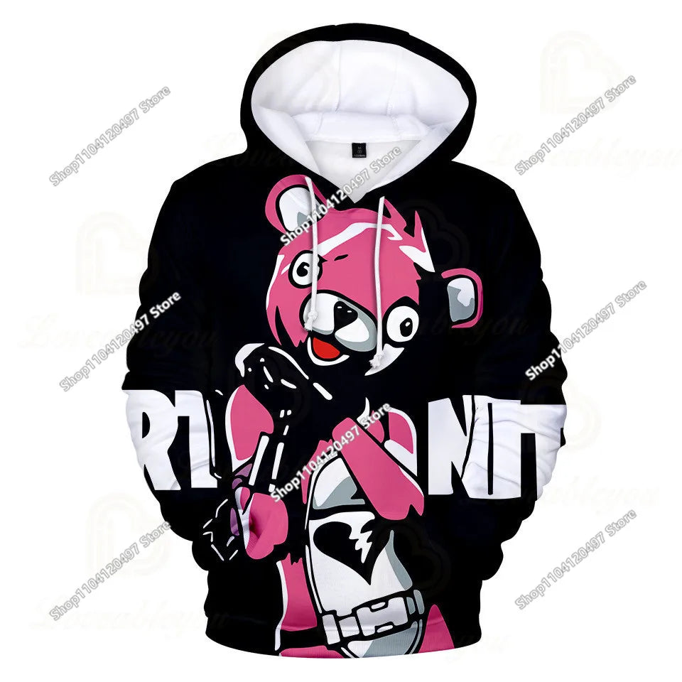 Φούτερ Cosplay Fortnites με κουκούλα, 3D τύπωμα παιχνιδιού, unisex, casual παλτό, anime περιφερειακό kawaii μπουφάν, παιδικά ρούχα, δώρα