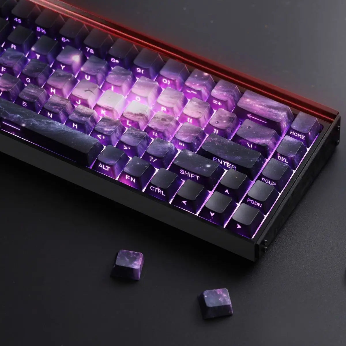 Purple Galaxy Gradient Side Carving Transparent Cherry Keycap PBT 135 Key Compatible with 60/64/84/98/108 Mechanical Keyboard