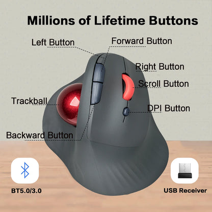 JOMAA langaton pystysuora ladattava trackball-hiiri, ergonominen hiljaisen klikkauksen Rollerball Gaming Mouse Windows-tietokoneelle