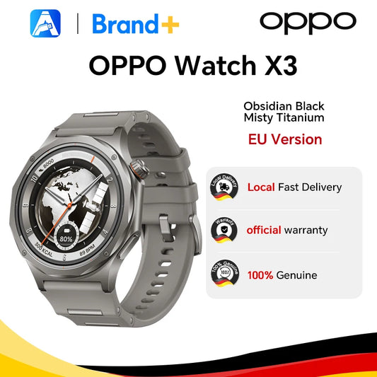 EU version OPPO watch X3 smartwatch Wear OS by Google Sleep 16-Day Battery Life SpO2 Blood Oxygen Monitoring IP69 Google Wallet