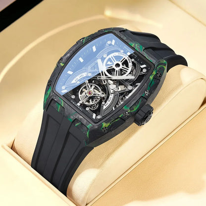 BONEST GATTI Men Automatic Mechanical Watch Skeleton Dial Sapphire Crystal Fluororubber Strap Waterproof Luminous Business watch