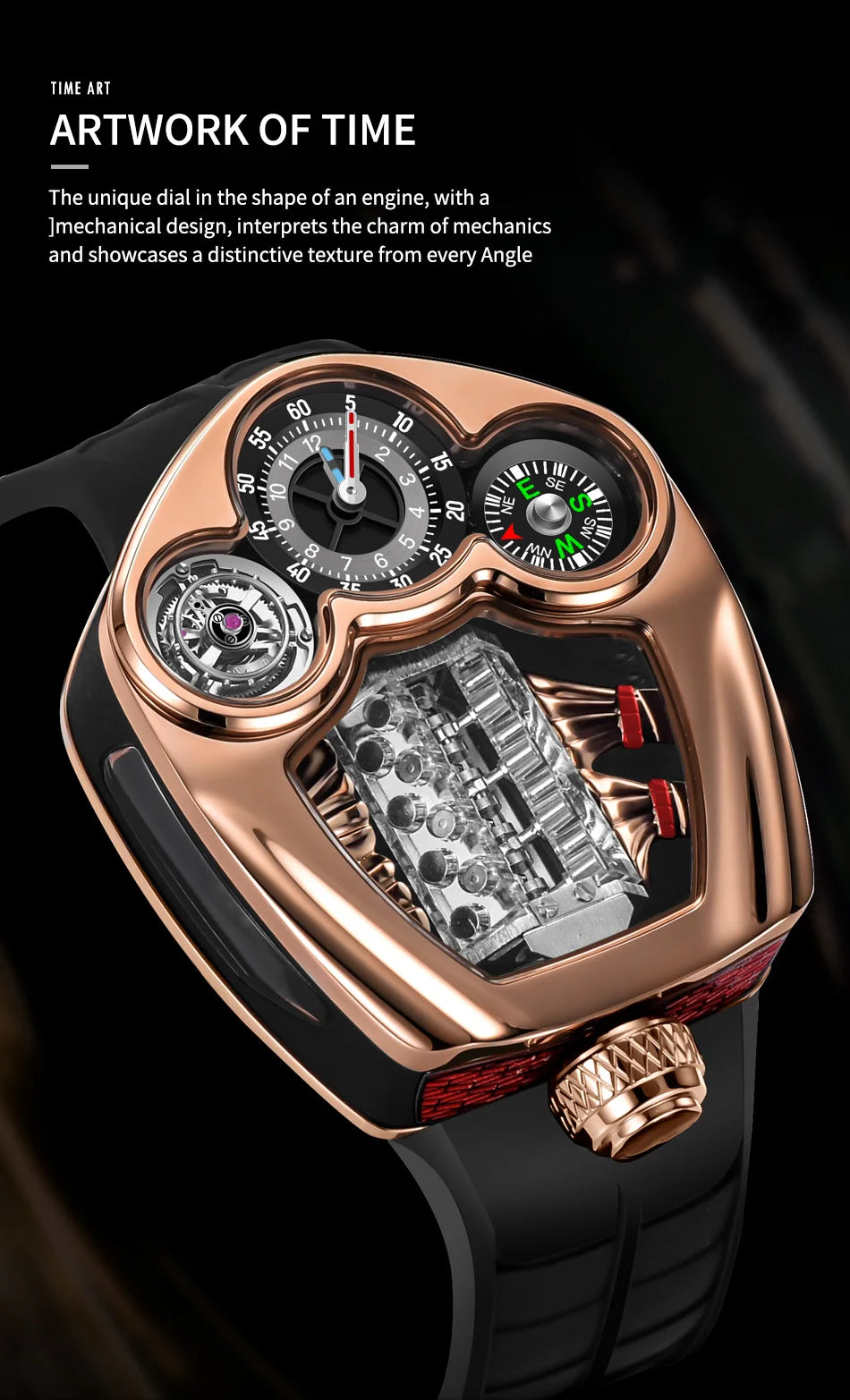 PINDU Design NEW Engine Series Quartz Watch Men's Top-Luxurious Stainless Steel Compass Waterproof Swiss Quartz 762 Movement Watch