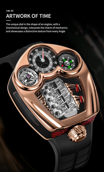 PINDU Design NEW Engine Series Quartz Watch Men's Top-Luxurious Stainless Steel Compass Waterproof Swiss Quartz 762 Movement Watch