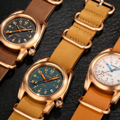 Relógio masculino Boderry Field Watches VOYAGER, caixa em bronze, mecânico automático, 100M impermeável, estilo militar, marca de topo