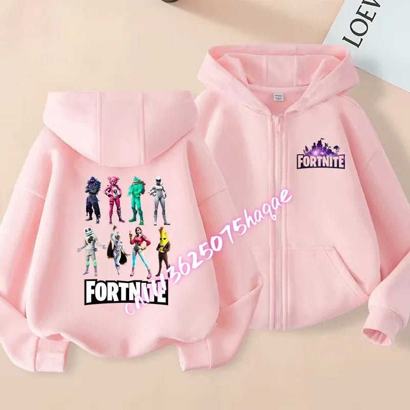 Ny Fortnite-zip hoodie för barn, tecknad anime, vardaglig och ventilerande huvtröja för barn, pojkjacka med dragkedja, vår 2026, barnkläder