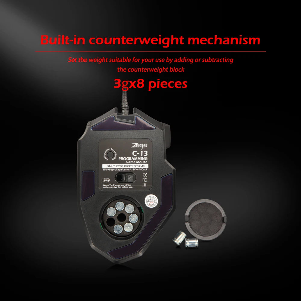 ZELOTES C13 Wired Mouse Programming Gaming Mouse 13 Keys 10000DPI RGB Light Laser Mouse for Laptop Computer PC