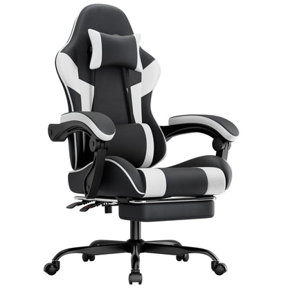 Comanlai Gaming Chair with Footrest Ergonomic High Back Computer Chair with Adjustable Headrest Lumbar Support PU Swivel Chair