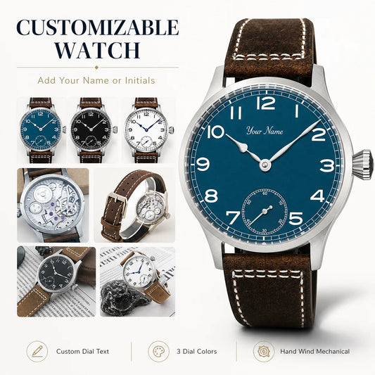 Custom CORGEUT ST3621 Mechanical Hand Wind Watch Men 42mm Personalized Name Dial Sapphire Crystal Vintage Pilot Leather Strap