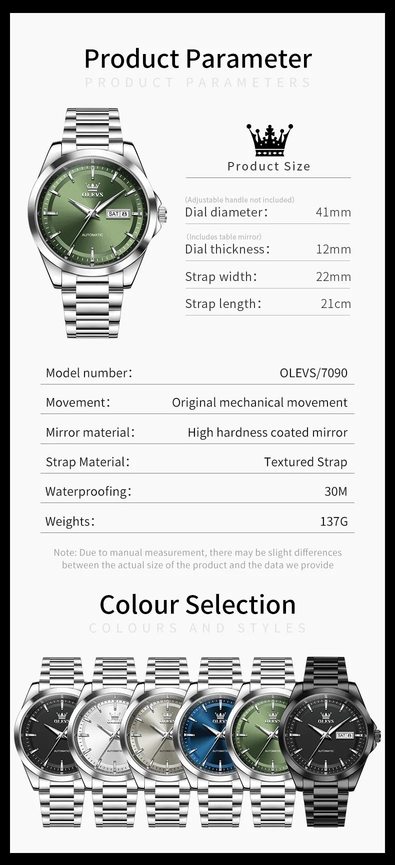 OLEVS 7090 Mens Watch Luxury Original Automatic Mechanical Watch Chronograph Week Date Watches For Man Waterproof Luminous