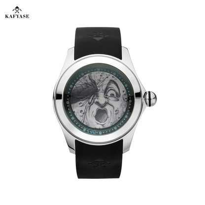 KAFYASE Fashion Earth  Bubble Rubber Automatic Watches Luxury Men 46mm Mechanical Wristwatches Art Eye Ball Dial Classic Watch