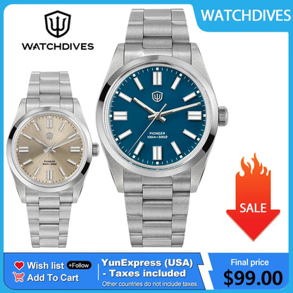 Watchdives WD1016 V3 Watch 37mm VH31 Sweep Quartz Movemet Stainless Steel Watch Waterproof Luminous Sapphire Men Wristwatch