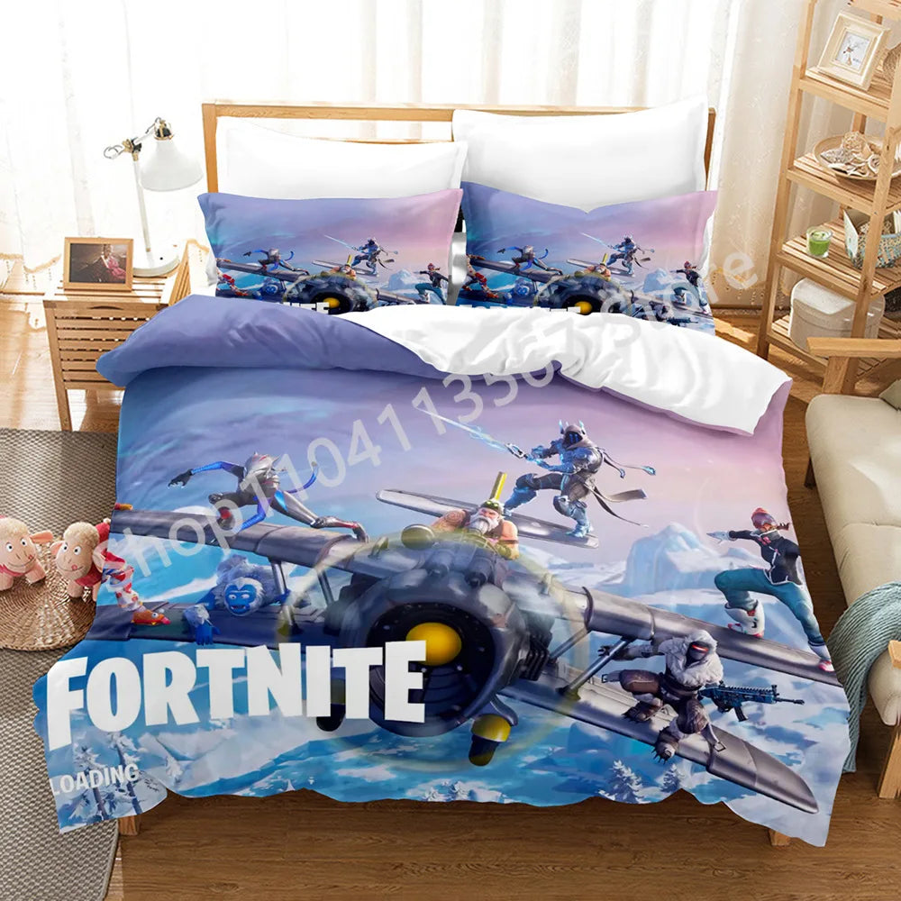 Battle Royale F-Fortnite 3PCS Bedding Set Kids Duvet Cover Quilt Pillowcase Double Size Victory Game Bedroom Linen Decoration