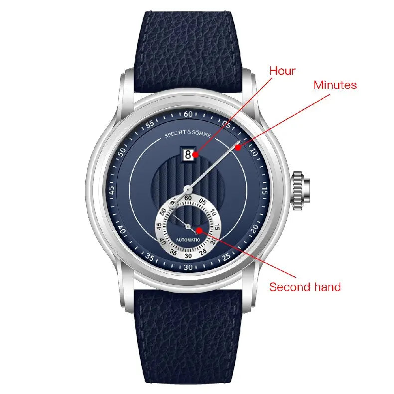 Novidade 2026 Relógio de Luxo Specht & Söhne Jump Hour Automático Mecânico para Homem, Cristal de Safira, Relógio de Pulso em Aço Inoxidável
