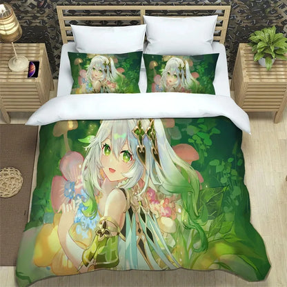 Anime Genshin Impact-beddengoedset voor jongens en meisjes, Twin/Queen Size dekbedovertrek met kussensloop, bedtextiel voor kinderen en volwassenen, modieuze woontextiel