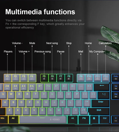 E-YOOSO Z14 RGB USB Mechanical Gaming Wired Keyboard Red Switch 104 Key Russian Brazilian Portuguese Gamer for Computer laptop