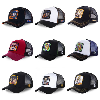 Dragon Ball Son Goku-Kappe, Sommer-Reisekappe mit Schirm, Herren-Kappe mit Stickerei, im Hip-Hop-Stil, Sonnenvisier, verstellbare Trucker-Kappe aus Netzstoff
