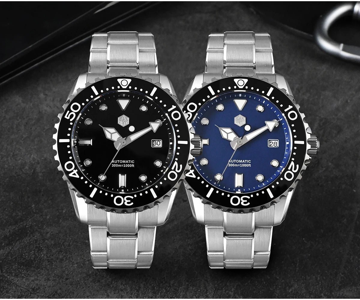 San Martin New 40-44mm Luxury Men's Diver Watch, Classic High Quality NH35 YN55 Automatic Mechanical, Sapphire, BGW-X1, 20Bar