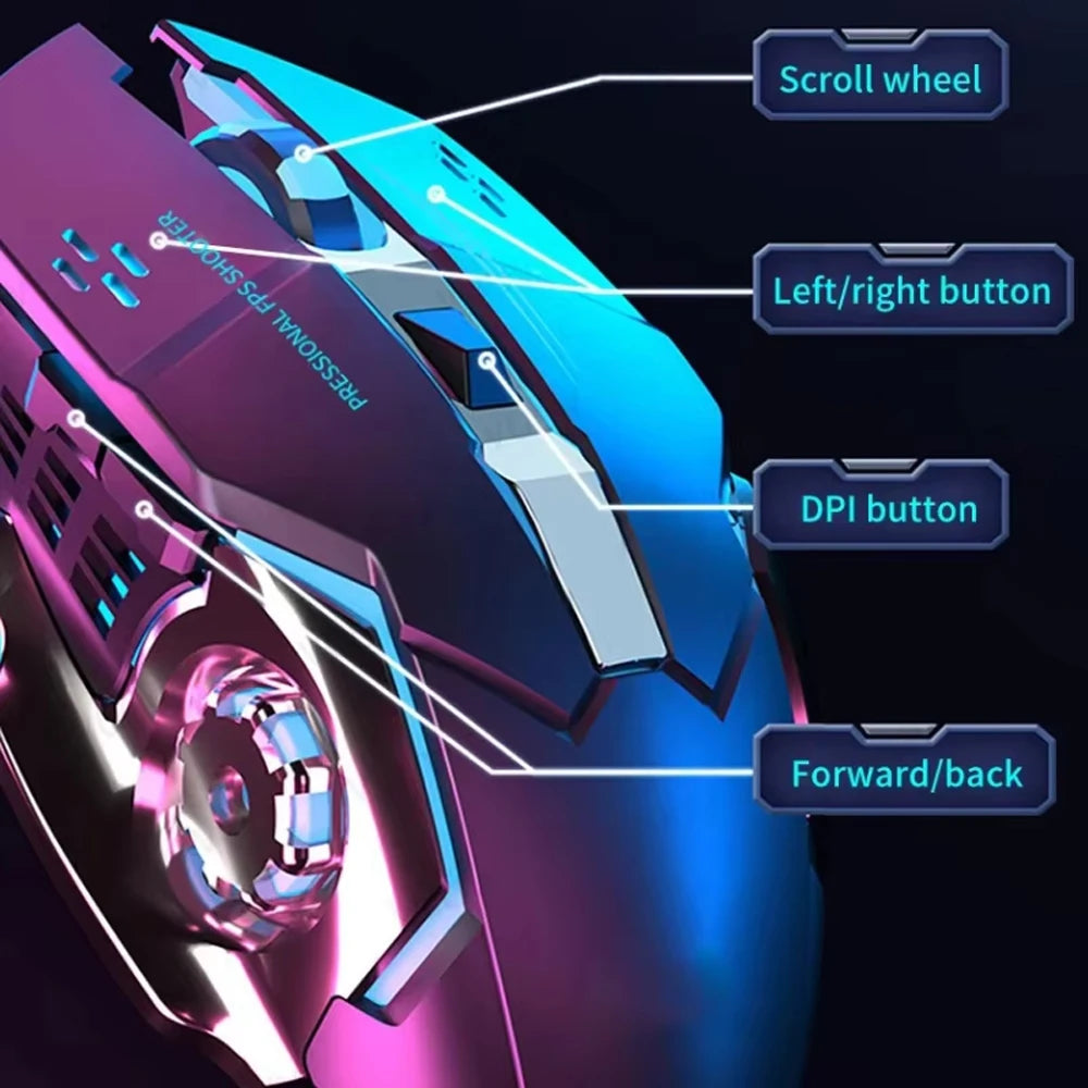Vezeték nélküli Bluetooth egér 2.4G USB Mecha gaming egér, újratölthető, halk, háttérvilágításos, ergonomikus irodai egér, gamer kiegészítők