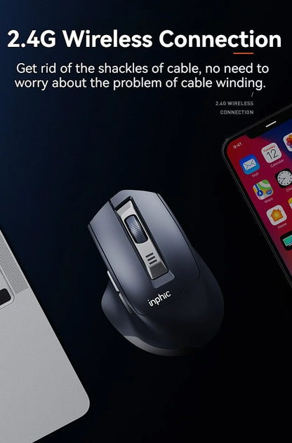 Inphic M9 Wireless Mouse 2.4G USB Receiver Rechargeable Type-C Mute Button Power Visualization Ergonomic Office Universal Mouse