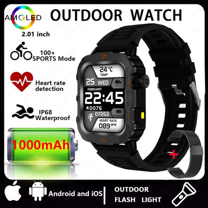 2026 New Men Smart Watch HD Bluetooth Call Sleep Heart Rate Health Monitoring Outdoor LED Flashlight Waterproof Sports Smartwatc