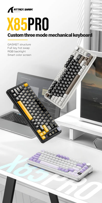 ATTACK SHARK X85/X85Pro Wireless Mechanical Keyboard 75% 82 Keys Tri-Mode Bluetooth Wired RGB Hot Swap Gasket Knob Large battery