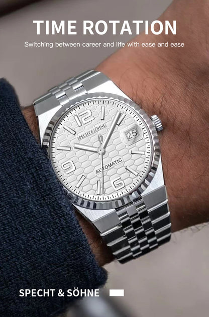 Specht & Söhne New Mens Watches Miyota 8215 Automatic Mechanical Wristwatches Stainless Steel Watch Relogio Masculino 37MM