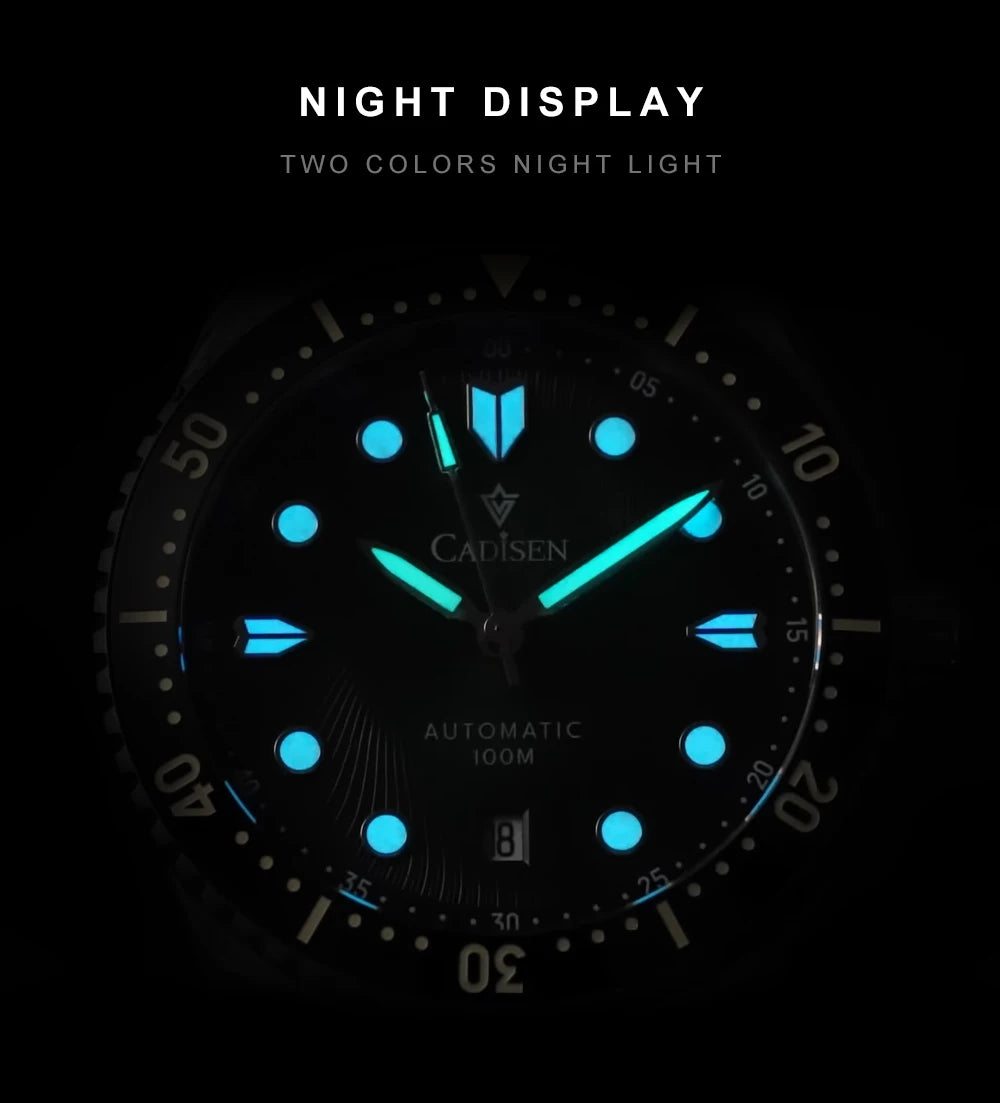 CADISEN Mechanical Automatic Watch Luxury Sapphire Japan MIYOTA 8215 Blue Wristwatch Ceramic Ring Waterproof Gift Men Watch
