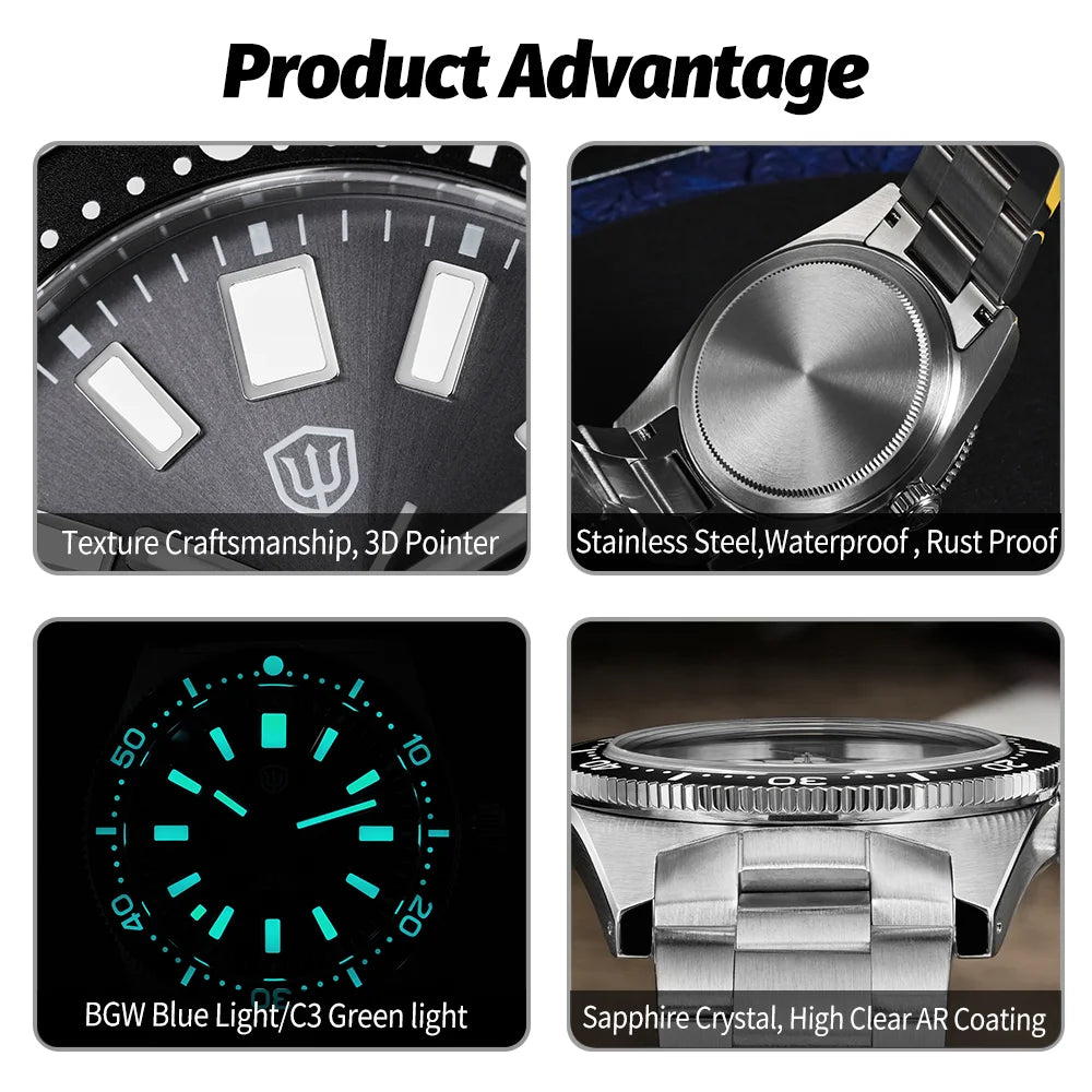 Watchdives Wd1965 V2 Fashion Quartz Wristwatches Vh31 Sapphire Man Watches Luxury Stainless Steel 200M Waterproof Diver Watch