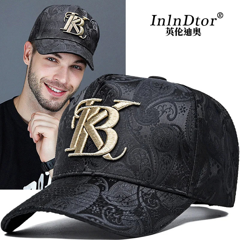 Casquette de baseball haute de mode brodée pour homme, imprimé noix de cajou, casquette décontractée d'extérieur, bordure sur le devant, toutes saisons
