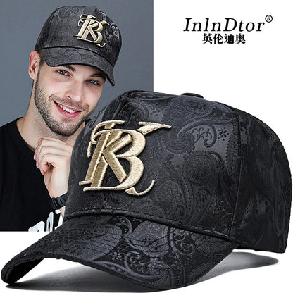 Casquette de baseball haute de mode brodée pour homme, imprimé noix de cajou, casquette décontractée d'extérieur, bordure sur le devant, toutes saisons