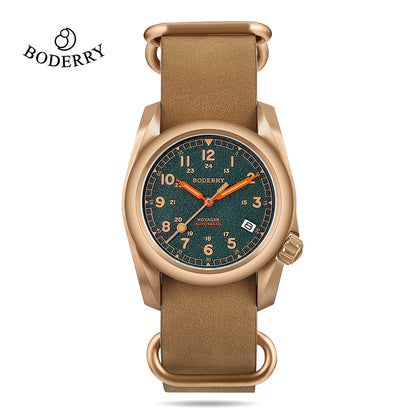 Relógio masculino Boderry Field Watches VOYAGER, caixa em bronze, mecânico automático, 100M impermeável, estilo militar, marca de topo