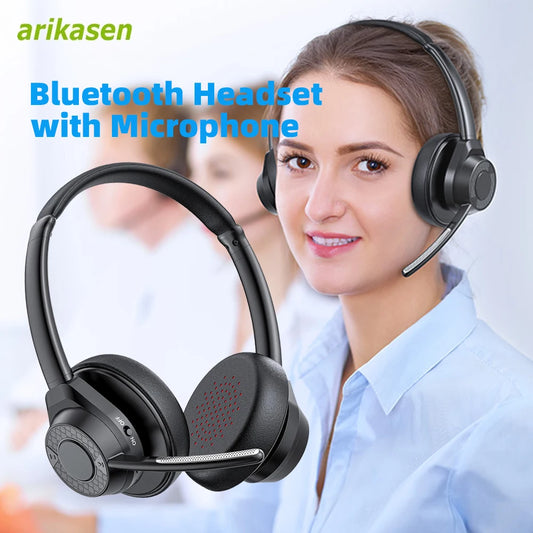 Bluetooth Headset V5.4 Wireless Headphones with Mic, Noise Cancelling Bluetooth Headset for Work, Office Calls, Zoom Meetings, Laptop & Mobile