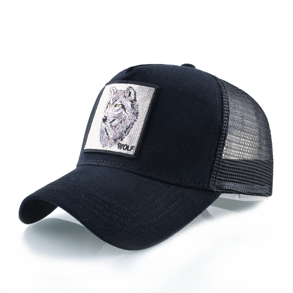 Modische Baseballkappe mit gesticktem Wolf-Aufnäher, Snapback, Hip-Hop-Trucker-Kappe, für Männer und Frauen, atmungsaktiv, Outdoor-Kappe mit Schirm