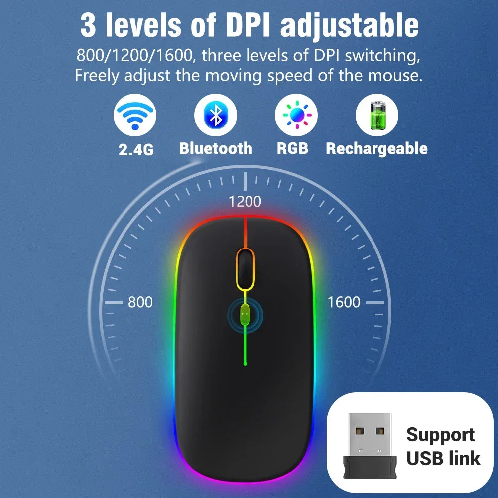 Wireless Mouse Rechargeable Dual Modes Bluetooth-compatible 2.4G USB Computer Mice For Laptop iPad Tablet Notebook Gaming Mouse