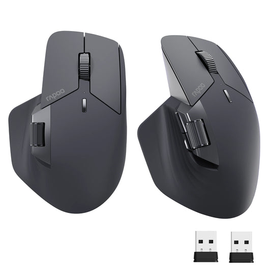 Rapoo MT760 Multi-Mode Rechargeable Wireless Bluetooth Mouse, 4000 DPI Ergonomic Wireless Mouse for Up to 4 Devices, Programmable Office & Laptop Mouse