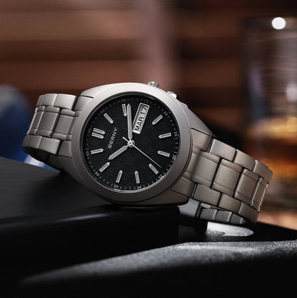 BERNY Titanium Watches for Men Date Week Calendar Sapphire Quartz Watch 38mm Super Luminous Men's Wristwatch 10ATM Lightweight