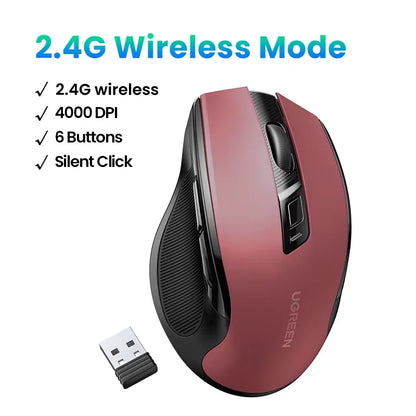 UGREEN langaton hiiri Bluetooth 5.0, ergonominen 4000DPI, 6 hiljaista painiketta, MacBookille, tabletille, kannettaville tietokoneille, tietokoneelle ja PC:lle, 2.4G-hiiri