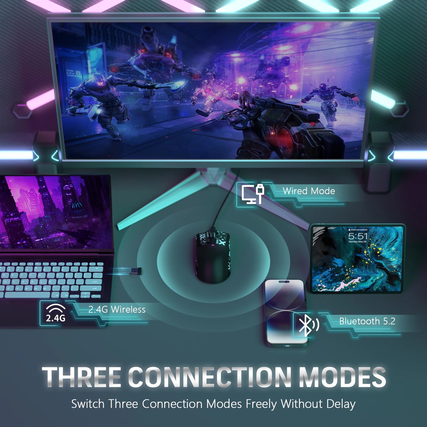 ATTACK SHARK X11 Wireless Gaming Mouse with Charging Dock, PixArt PAW3311 Gaming Sensor, BT/2.4G Wireless/Wired