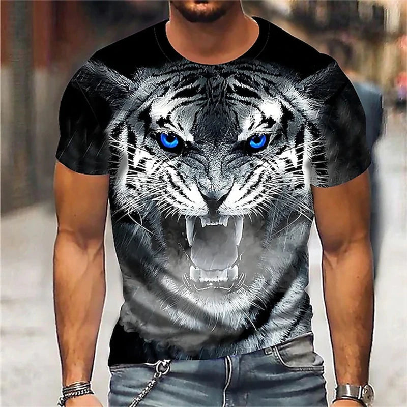 Fashionable Men's Round-neck Short-sleeved T-shirt 3D Printed Wolf T-shirt Men's Casual Sports Short-sleeved Street Top