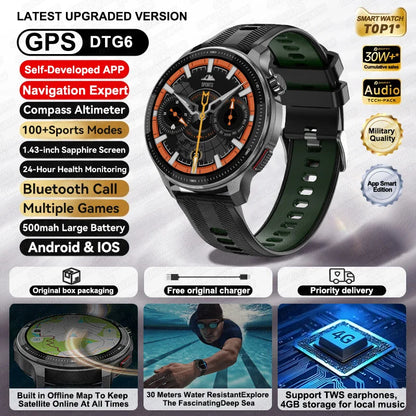 New 4GB Storage Smart Watch GPS Offline Map Local Music Video 200+Custom Dial Swim Outdoor Sport Explosion-proof Military Watchs