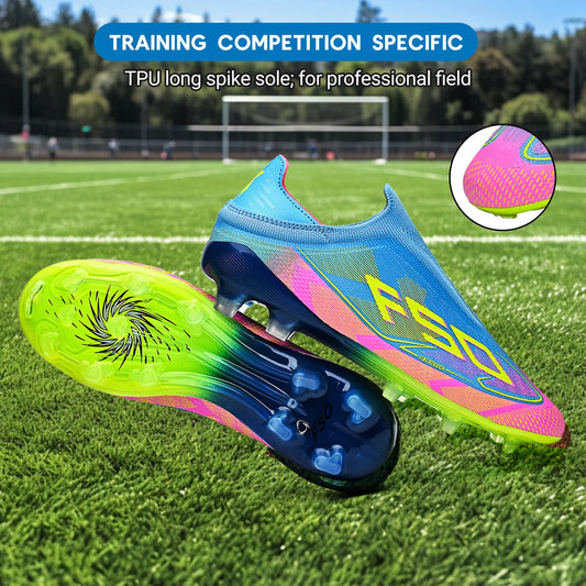 Classic AG/FG Football Shoes with TPU Wear-Resistant Long Studs, PU Mixed Fabric Upper, Non-Slip and Comfortable for Kids' Outdoor Football