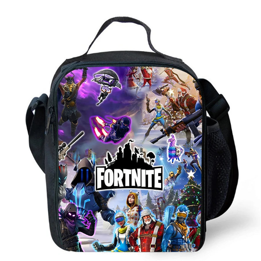 Cartoon FORTNITE Insulated Cooler Lunch Bag Cute Portable Lightweight Picnic Bag for Boys & Girls Age 5-10 Kids Daily Food Bag