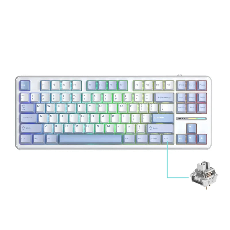 AULA F87 Pro Mechanical Keyboard 2.4g/Usb/Bluetooth Tri Mode Wireless 87 Key RGB PBT Gasket 5 Layer Silencing Full Key No Impact