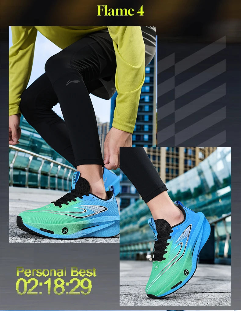 Løbesko med kulfiberplade til maraton, åndbare, lette, komfortable og skridsikre sportssneakers til mænd og kvinder
