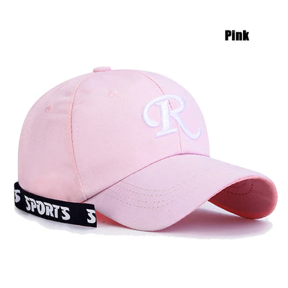 R-Buchstabe, Bandstickerei, Baumwolle, verstellbar, Baseballkappe mit festem Schirm, Sonnenhut, Trucker-Caps, Hip-Hop-Caps