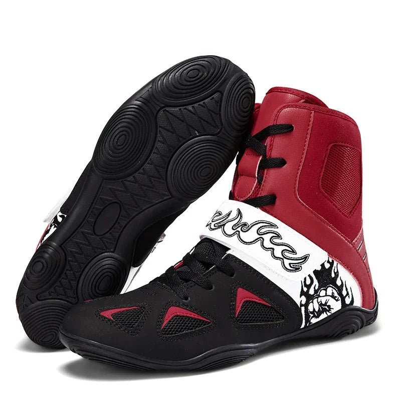 2026 Professional Boxing Shoes Big Size Wrestling Shoes Lightweight Outdoor Male Gym Training Sneakers White Red Man