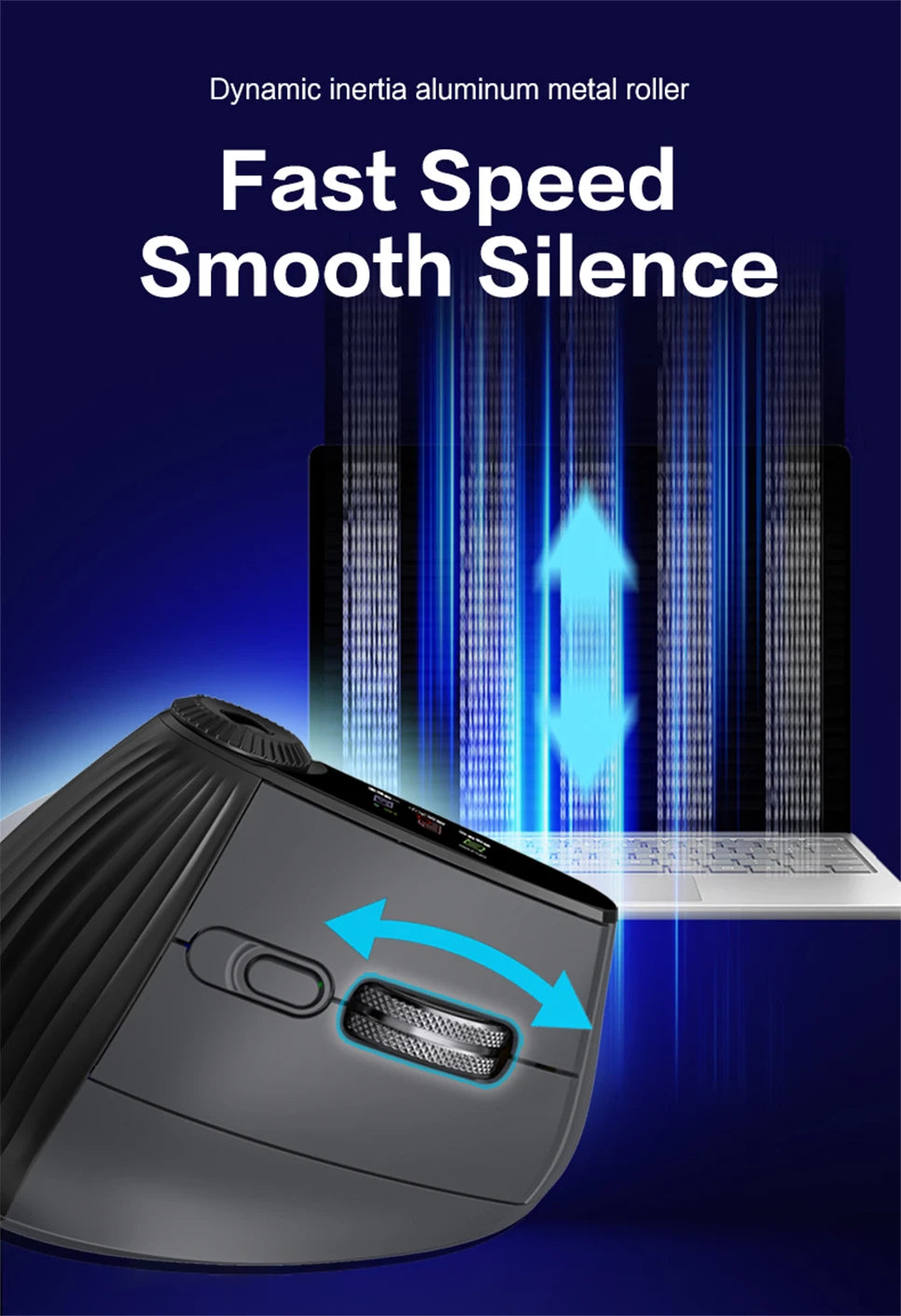 Jomaa RGB Backlit Speed Roller Wireless Vertical Mouse with Function Adjustment Knob Bluetooth USB Ergonomic Mice Slient Click