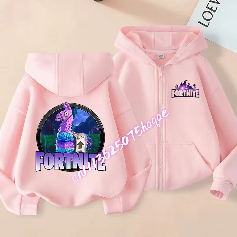 Ny Fortnite-zip hoodie för barn, tecknad anime, vardaglig och ventilerande huvtröja för barn, pojkjacka med dragkedja, vår 2026, barnkläder