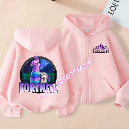 Ny Fortnite-zip hoodie för barn, tecknad anime, vardaglig och ventilerande huvtröja för barn, pojkjacka med dragkedja, vår 2026, barnkläder