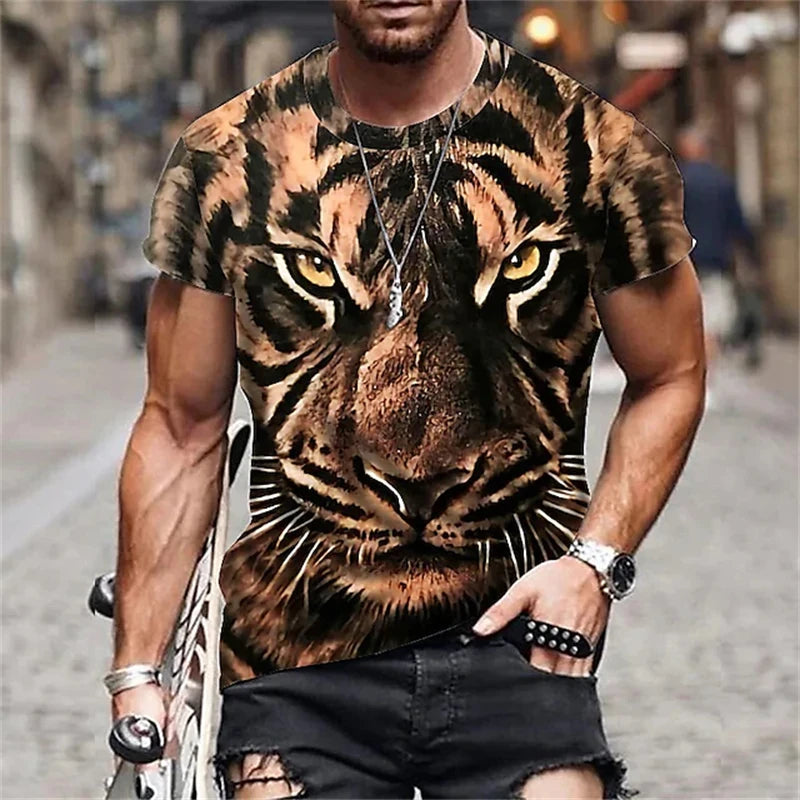 Fashionable Men's Round-neck Short-sleeved T-shirt 3D Printed Wolf T-shirt Men's Casual Sports Short-sleeved Street Top